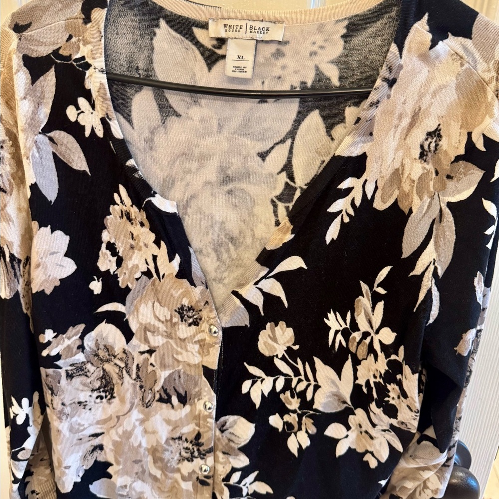 White House Black Market Black and Cream Cardigan